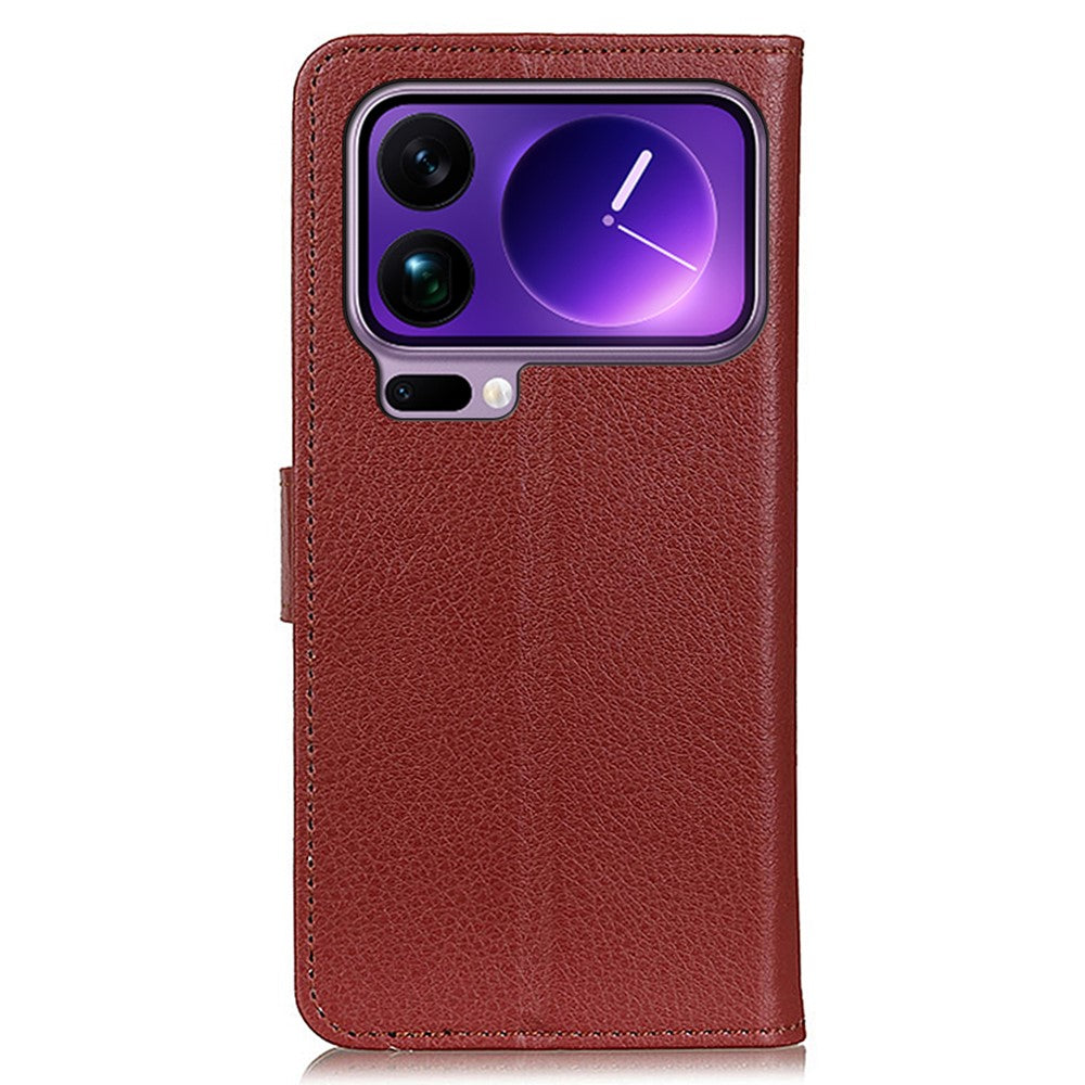 For Xiaomi 17 Pro Max Wallet Case PU Leather Phone Cover Litchi Texture - Brown
