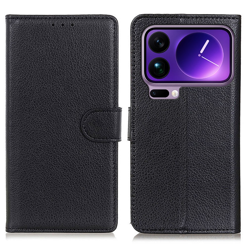 For Xiaomi 17 Pro Max Wallet Case PU Leather Phone Cover Litchi Texture - Black