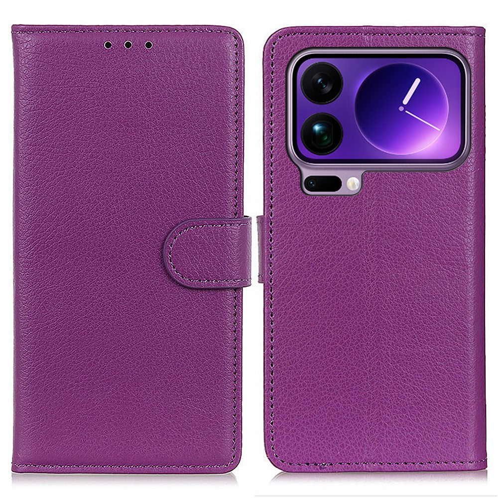 For Xiaomi 17 Pro Max Wallet Case PU Leather Phone Cover Litchi Texture - Purple