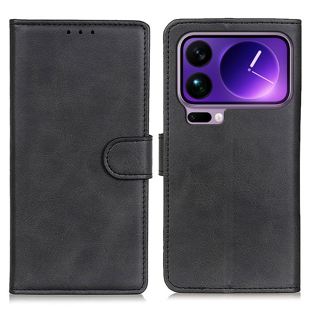 For Xiaomi 17 Pro Max Case Cowhide Texture Leather Wallet Stand Phone Cover - Black
