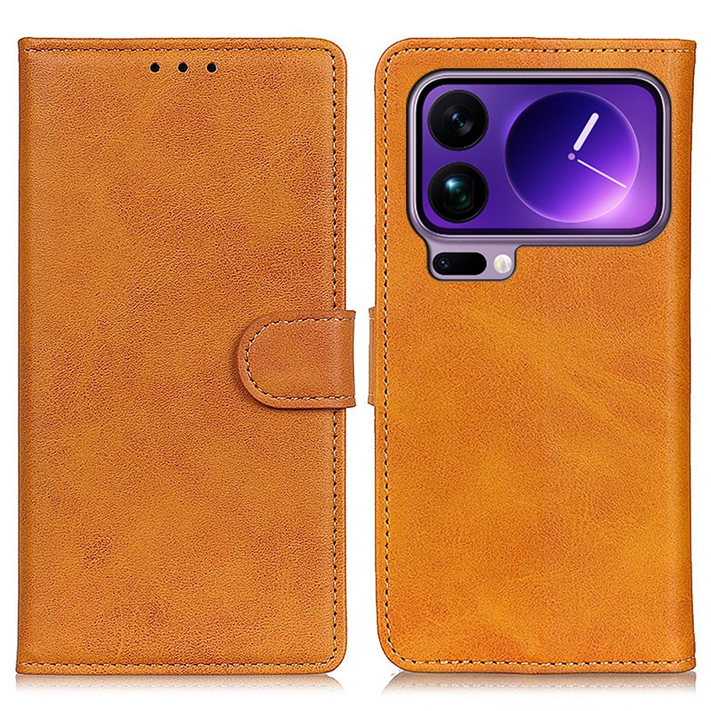 For Xiaomi 17 Pro Max Case Cowhide Texture Leather Wallet Stand Phone Cover - Brown