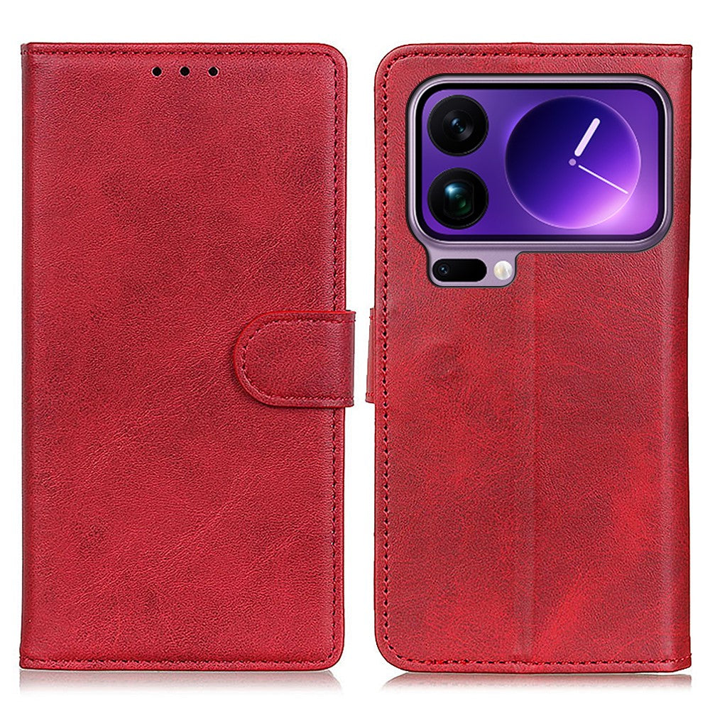 For Xiaomi 17 Pro Max Case Cowhide Texture Leather Wallet Stand Phone Cover - Red