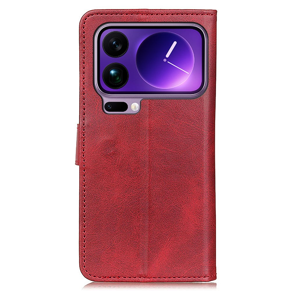 For Xiaomi 17 Pro Max Case Cowhide Texture Leather Wallet Stand Phone Cover - Red