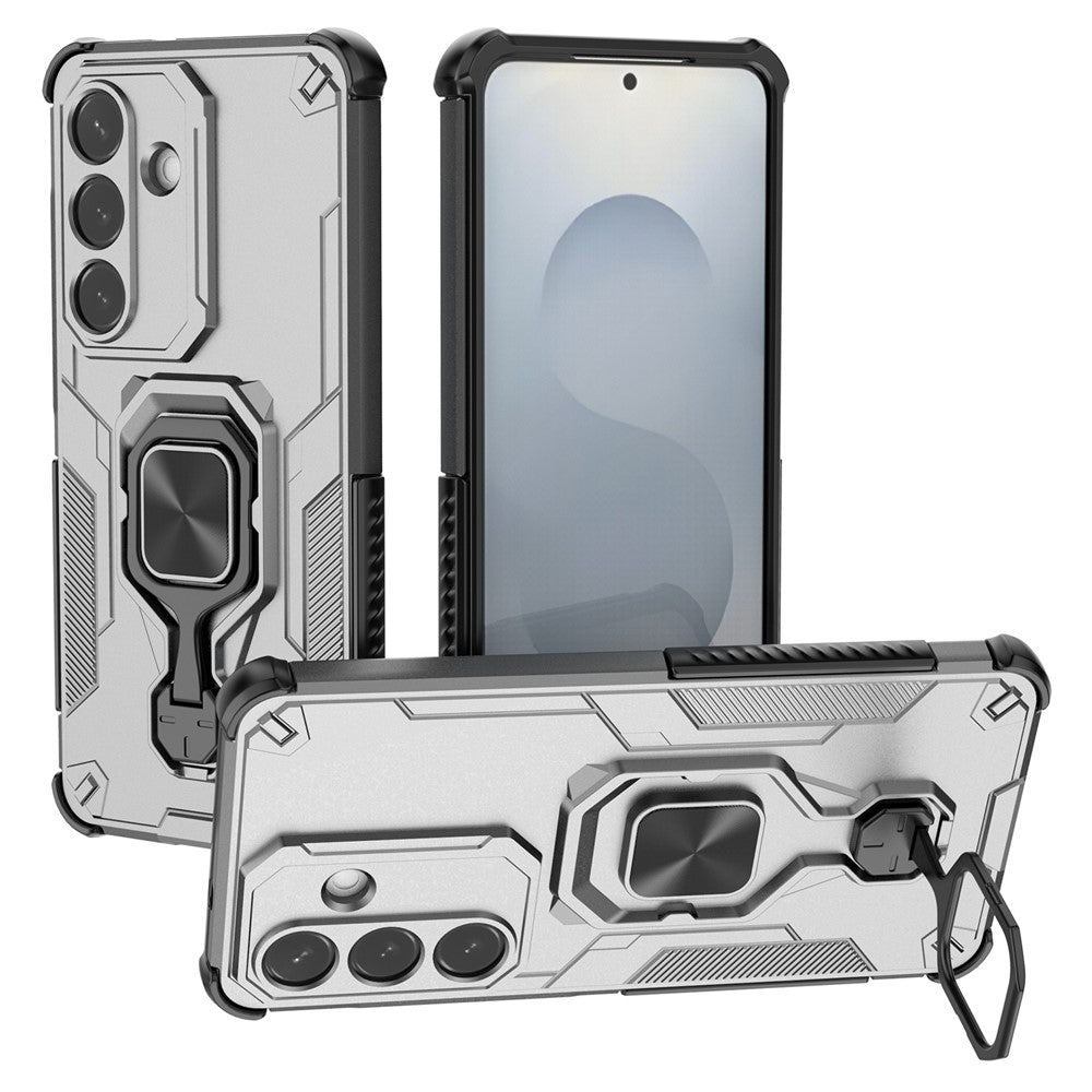 For-Samsung-Galaxy-S26-/-S26-Pro-Case-Rotatable-Ring-Kickstand-PC-+-TPU-Shockproof-Phone-Cover-Titanium-Grey