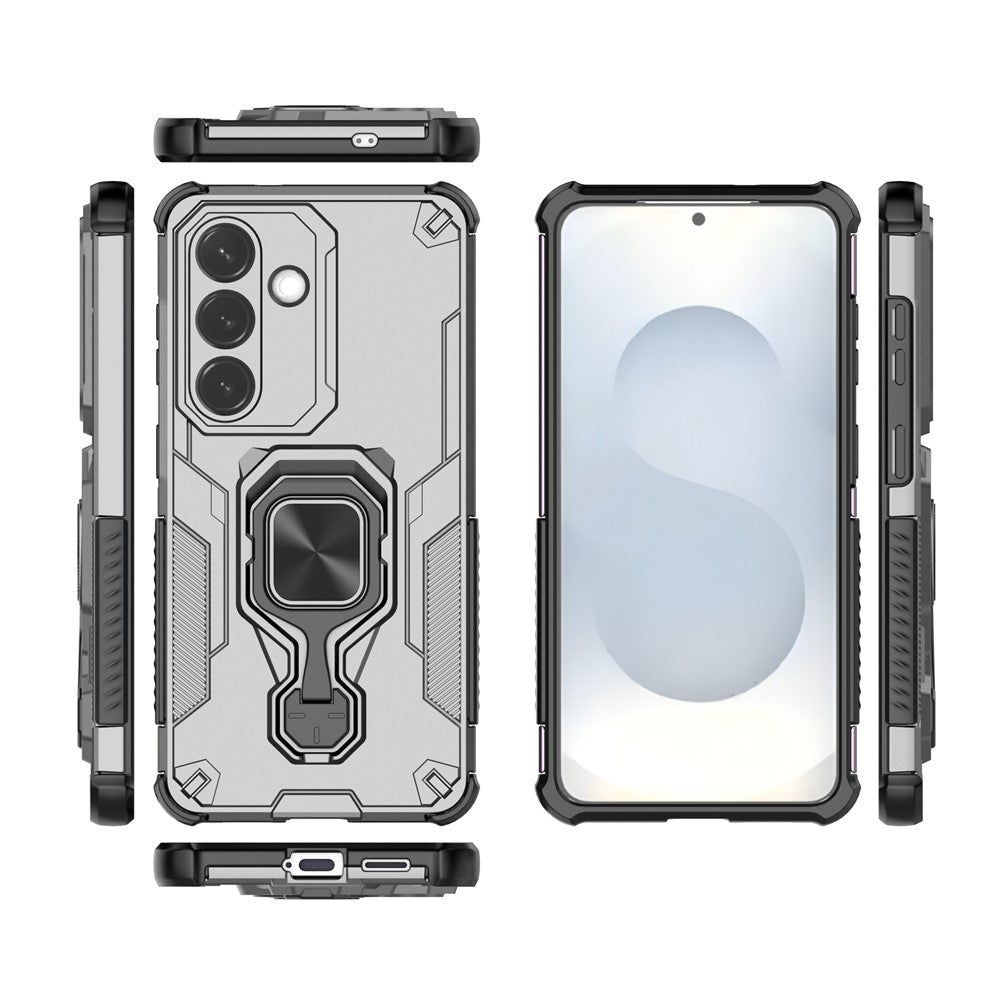 For-Samsung-Galaxy-S26-/-S26-Pro-Case-Rotatable-Ring-Kickstand-PC-+-TPU-Shockproof-Phone-Cover-Titanium-Grey