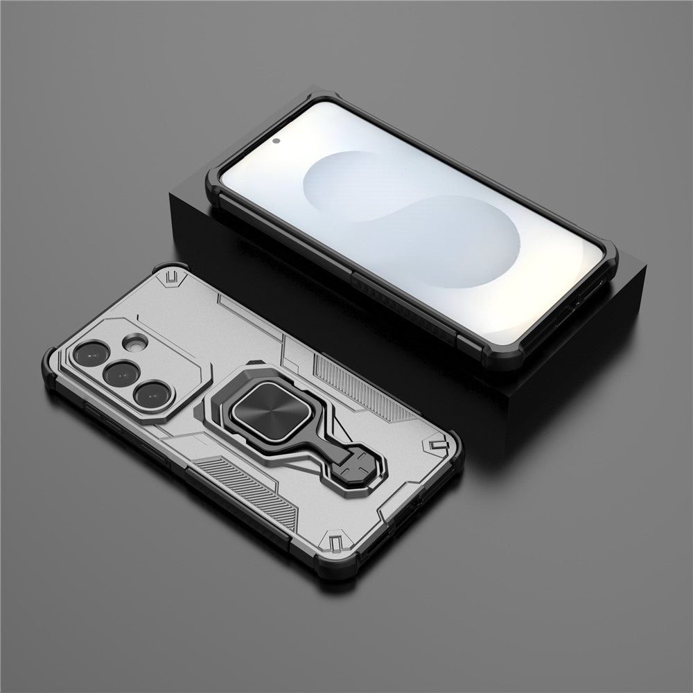 For-Samsung-Galaxy-S26-/-S26-Pro-Case-Rotatable-Ring-Kickstand-PC-+-TPU-Shockproof-Phone-Cover-Titanium-Grey
