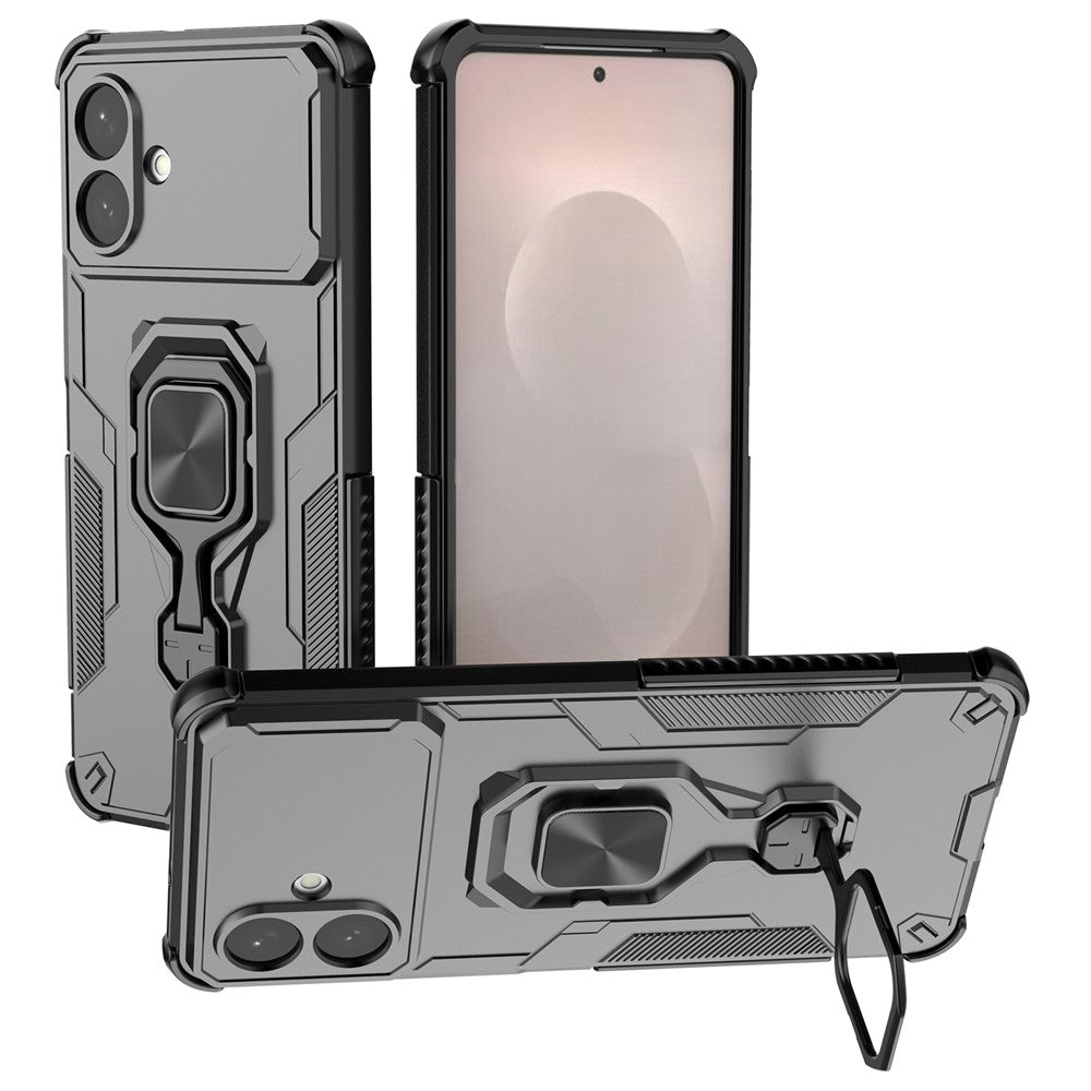 For-Samsung-Galaxy-S26-Edge-Case-Rotatable-Ring-Kickstand-PC-+-TPU-Shockproof-Phone-Cover-Black