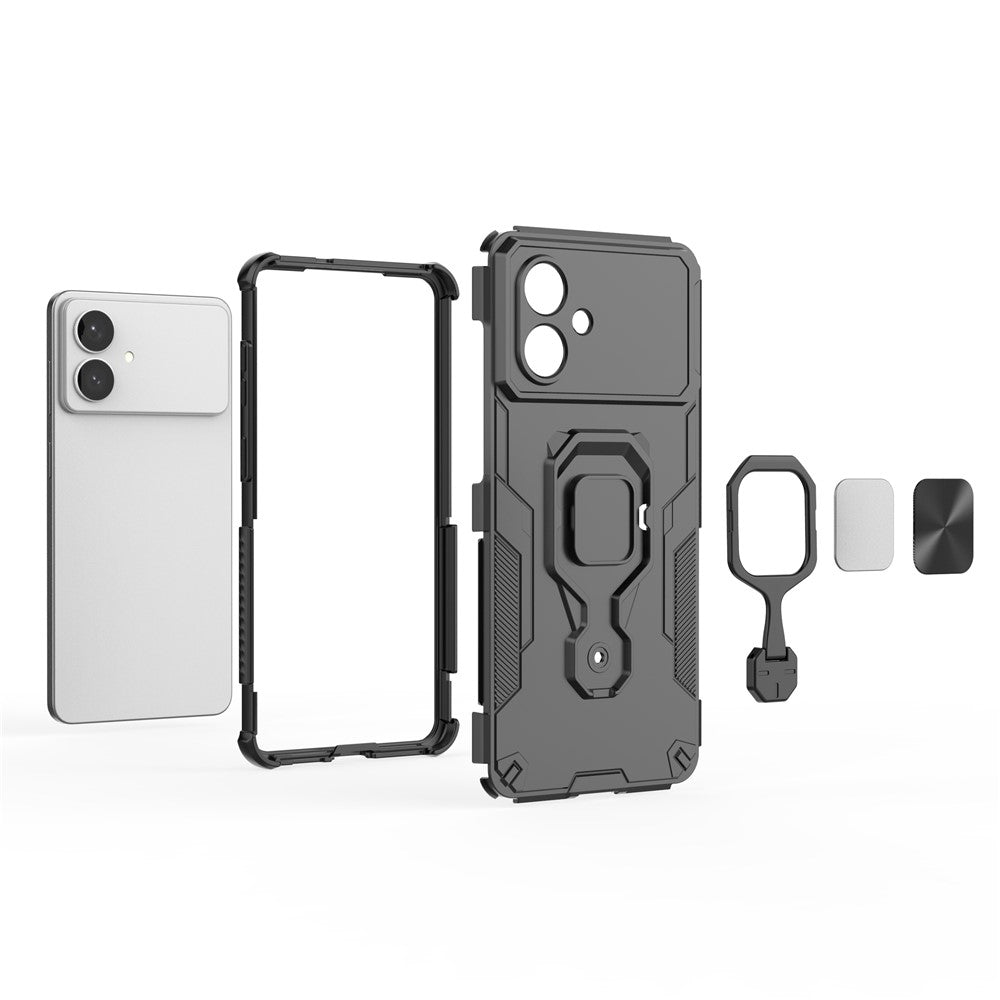 For-Samsung-Galaxy-S26-Edge-Case-Rotatable-Ring-Kickstand-PC-+-TPU-Shockproof-Phone-Cover-Black