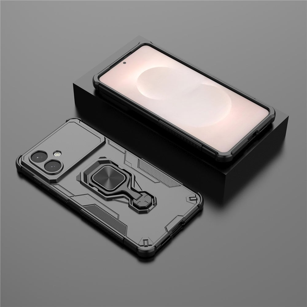 For-Samsung-Galaxy-S26-Edge-Case-Rotatable-Ring-Kickstand-PC-+-TPU-Shockproof-Phone-Cover-Black