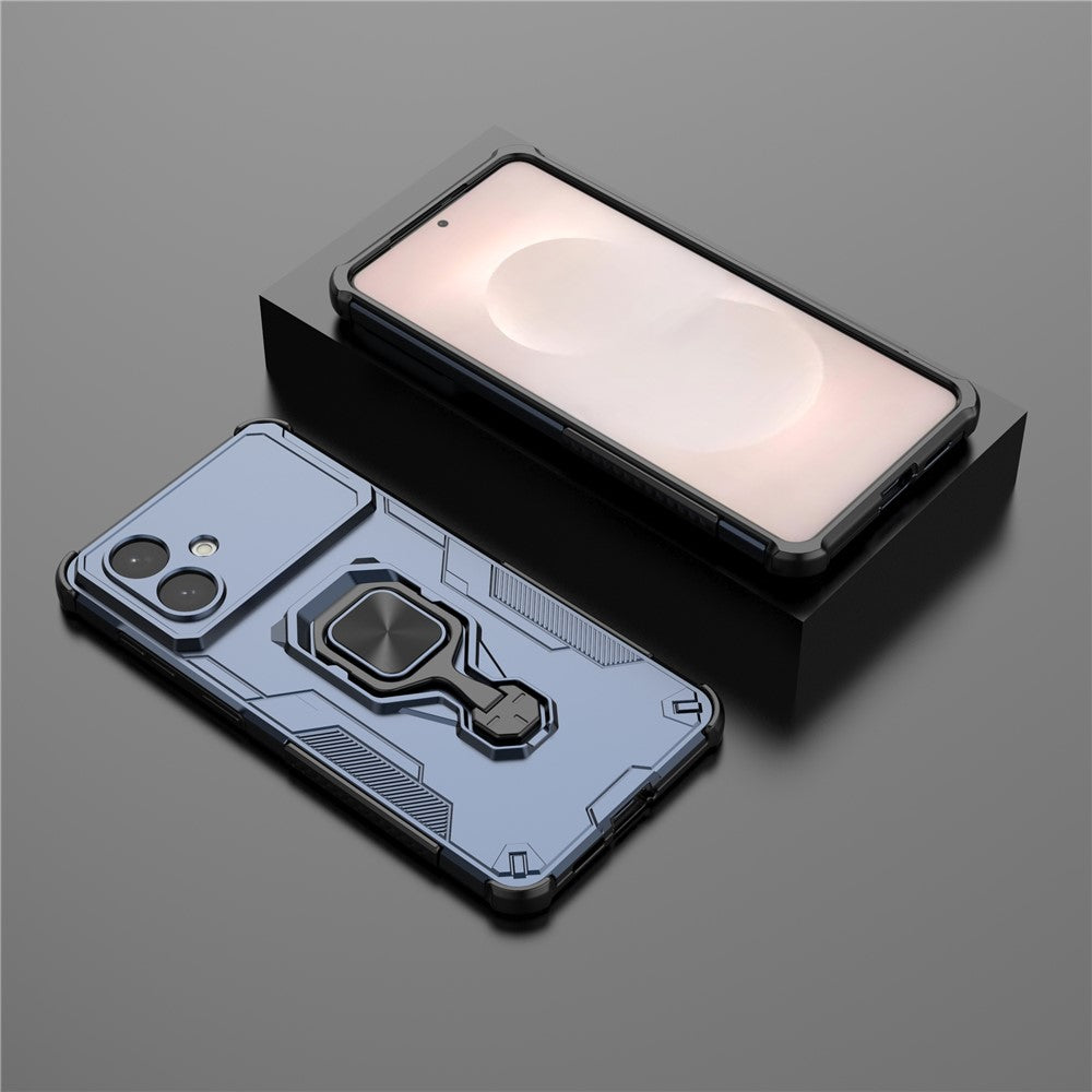 For-Samsung-Galaxy-S26-Edge-Case-Rotatable-Ring-Kickstand-PC-+-TPU-Shockproof-Phone-Cover-Navy-Blue