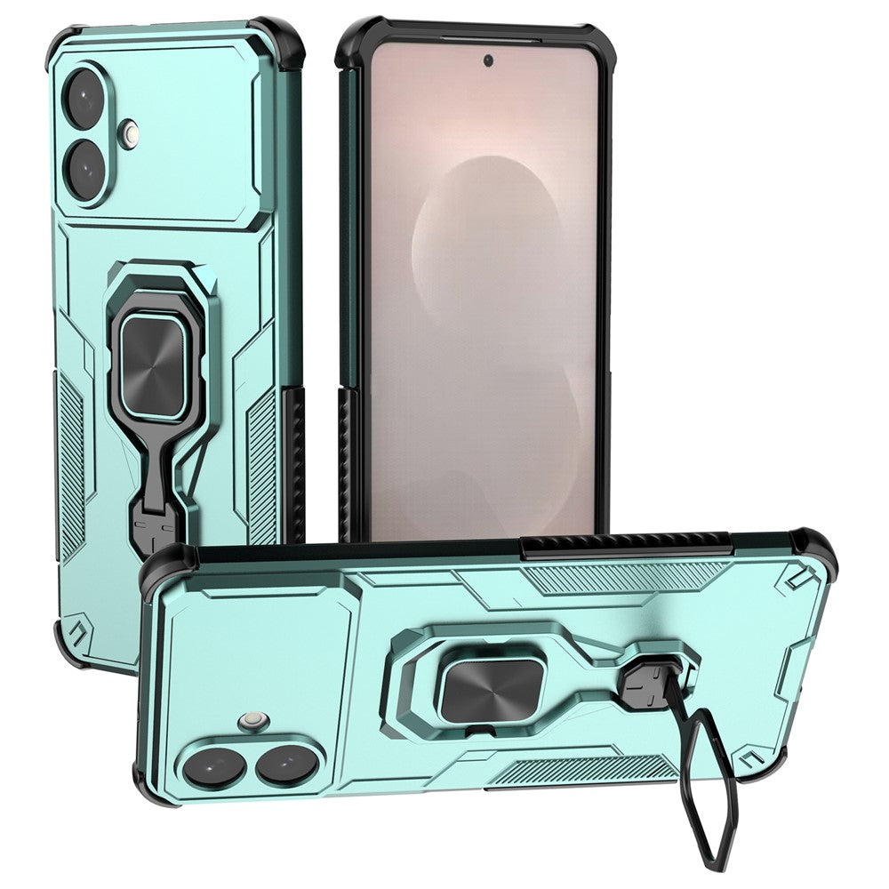 For-Samsung-Galaxy-S26-Edge-Case-Rotatable-Ring-Kickstand-PC-+-TPU-Shockproof-Phone-Cover-Green