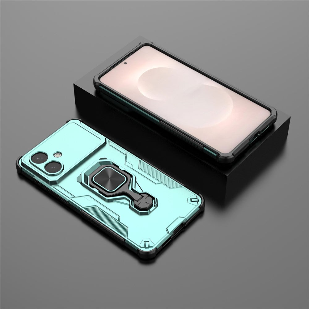 For-Samsung-Galaxy-S26-Edge-Case-Rotatable-Ring-Kickstand-PC-+-TPU-Shockproof-Phone-Cover-Green