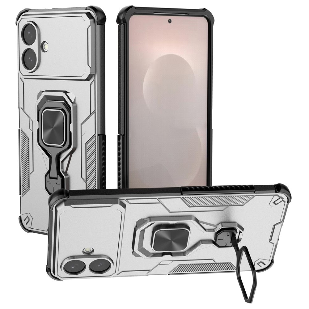 For-Samsung-Galaxy-S26-Edge-Case-Rotatable-Ring-Kickstand-PC-+-TPU-Shockproof-Phone-Cover-Titanium-Grey