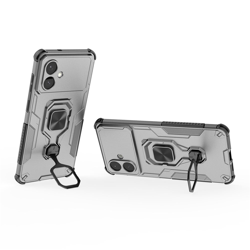 For-Samsung-Galaxy-S26-Edge-Case-Rotatable-Ring-Kickstand-PC-+-TPU-Shockproof-Phone-Cover-Titanium-Grey