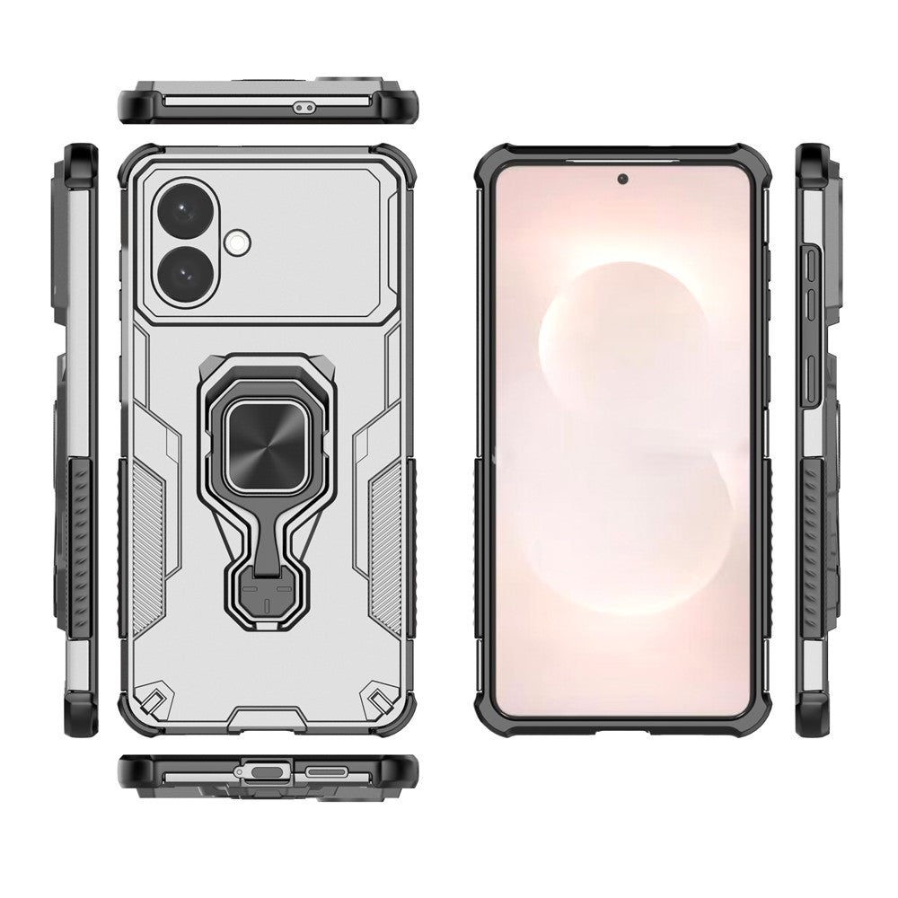For-Samsung-Galaxy-S26-Edge-Case-Rotatable-Ring-Kickstand-PC-+-TPU-Shockproof-Phone-Cover-Titanium-Grey