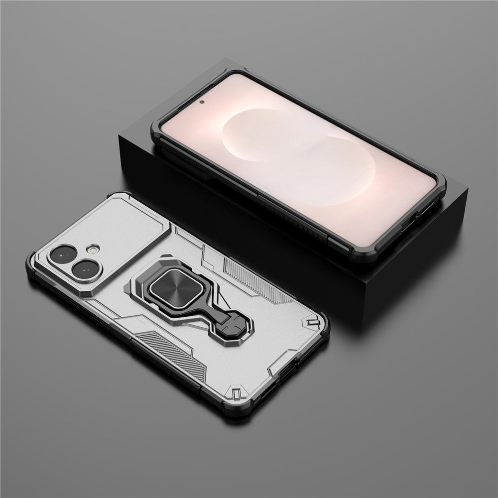 For-Samsung-Galaxy-S26-Edge-Case-Rotatable-Ring-Kickstand-PC-+-TPU-Shockproof-Phone-Cover-Titanium-Grey