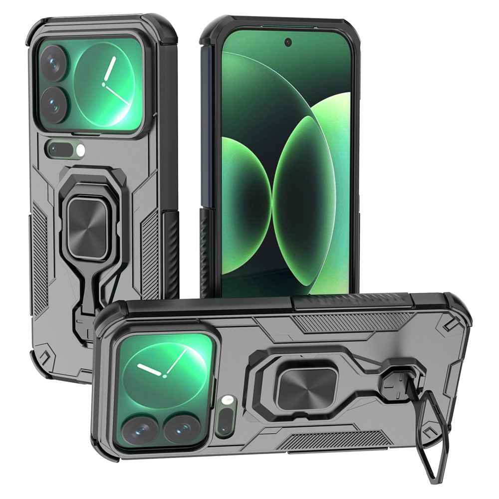 For Xiaomi 17 Pro Case Rotatable Ring Kickstand PC + TPU Shockproof Phone Cover - Black