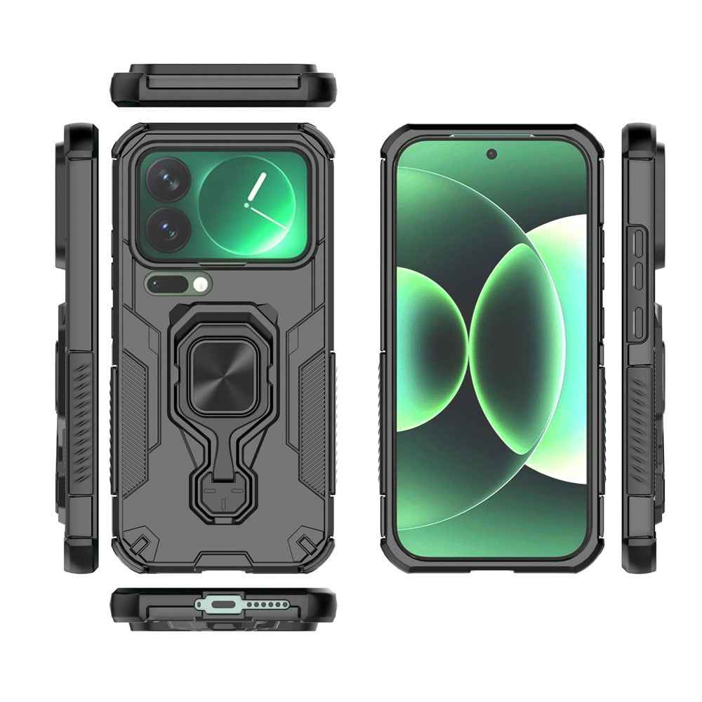 For Xiaomi 17 Pro Case Rotatable Ring Kickstand PC + TPU Shockproof Phone Cover - Black