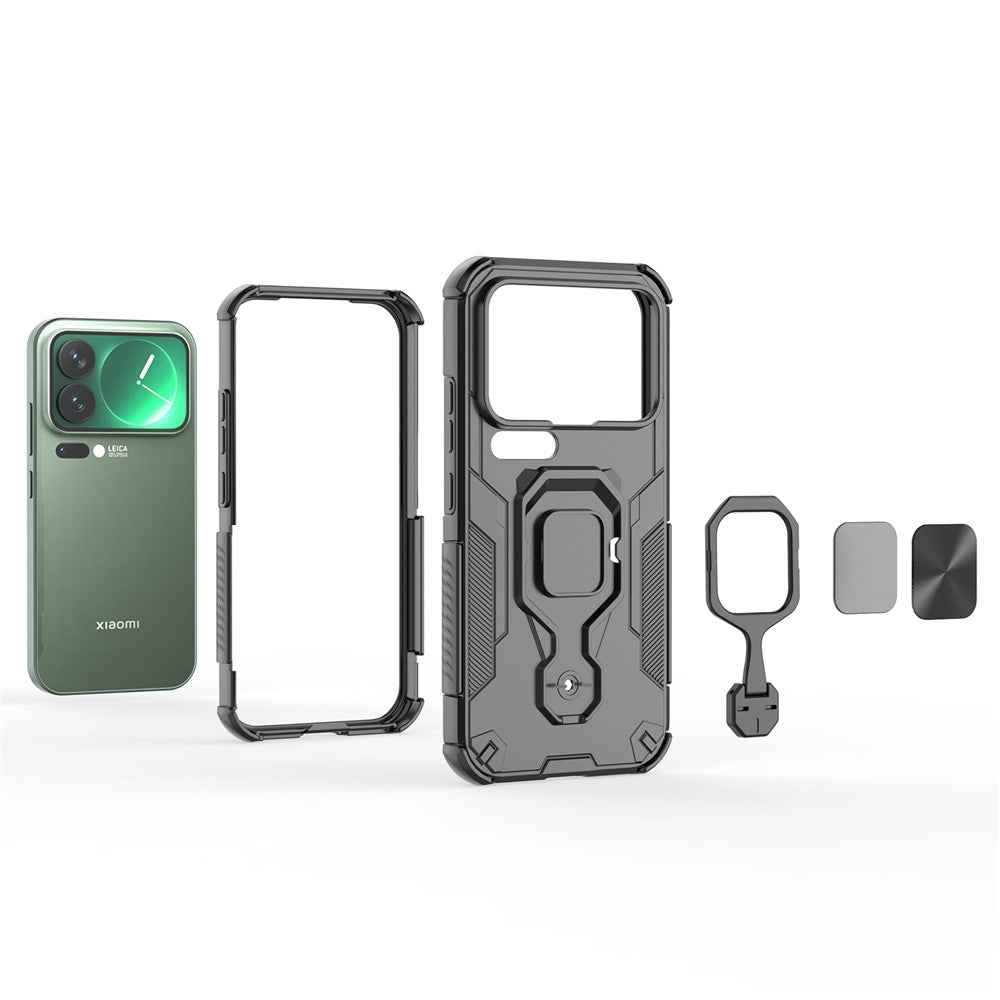 For Xiaomi 17 Pro Case Rotatable Ring Kickstand PC + TPU Shockproof Phone Cover - Navy Blue