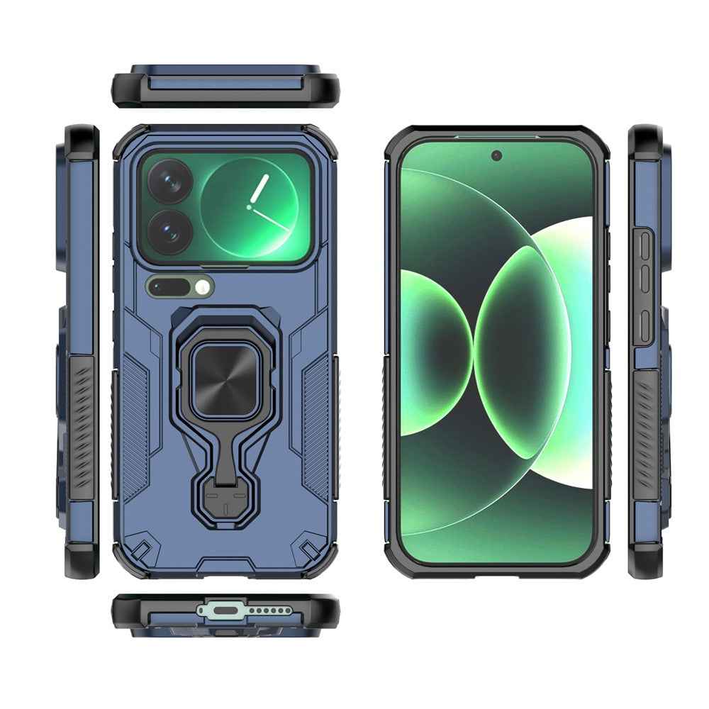 For Xiaomi 17 Pro Case Rotatable Ring Kickstand PC + TPU Shockproof Phone Cover - Navy Blue