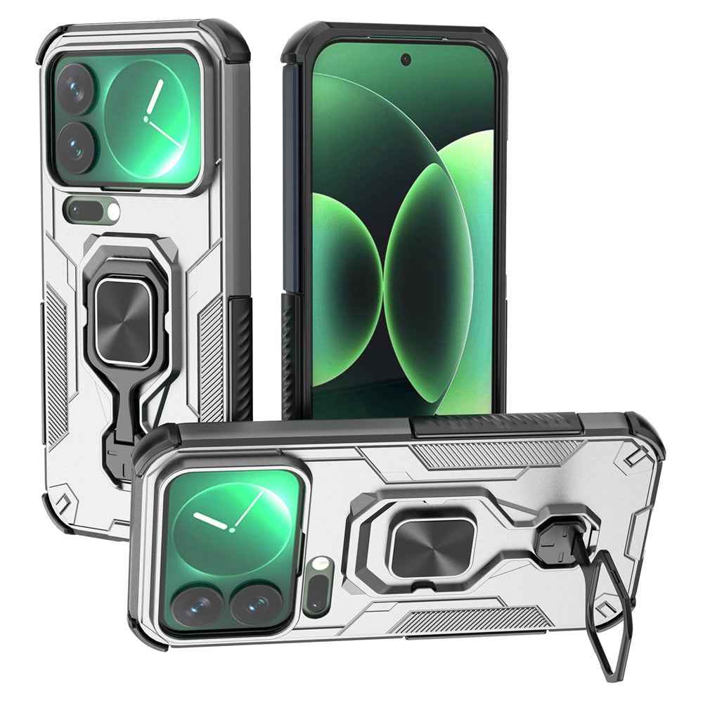 For Xiaomi 17 Pro Case Rotatable Ring Kickstand PC + TPU Shockproof Phone Cover - Titanium Grey