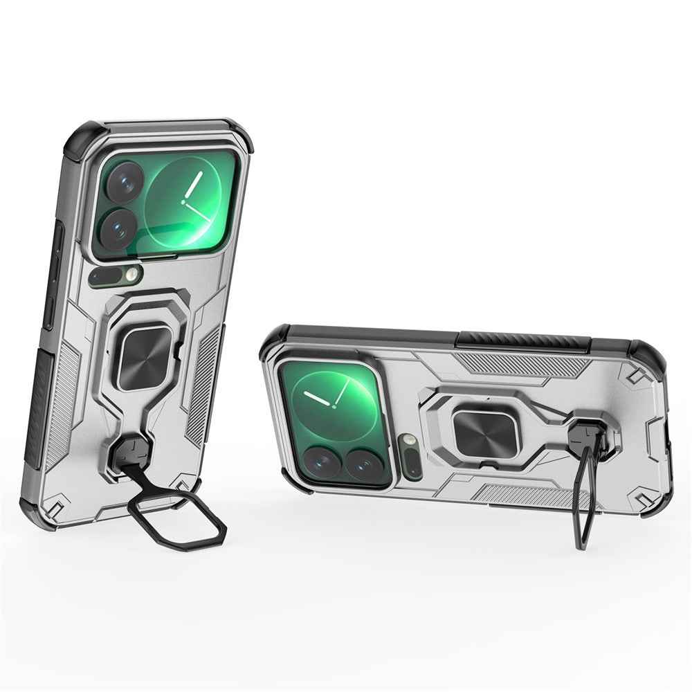 For Xiaomi 17 Pro Case Rotatable Ring Kickstand PC + TPU Shockproof Phone Cover - Titanium Grey