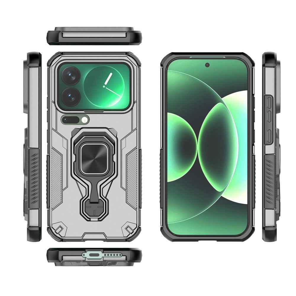 For Xiaomi 17 Pro Case Rotatable Ring Kickstand PC + TPU Shockproof Phone Cover - Titanium Grey