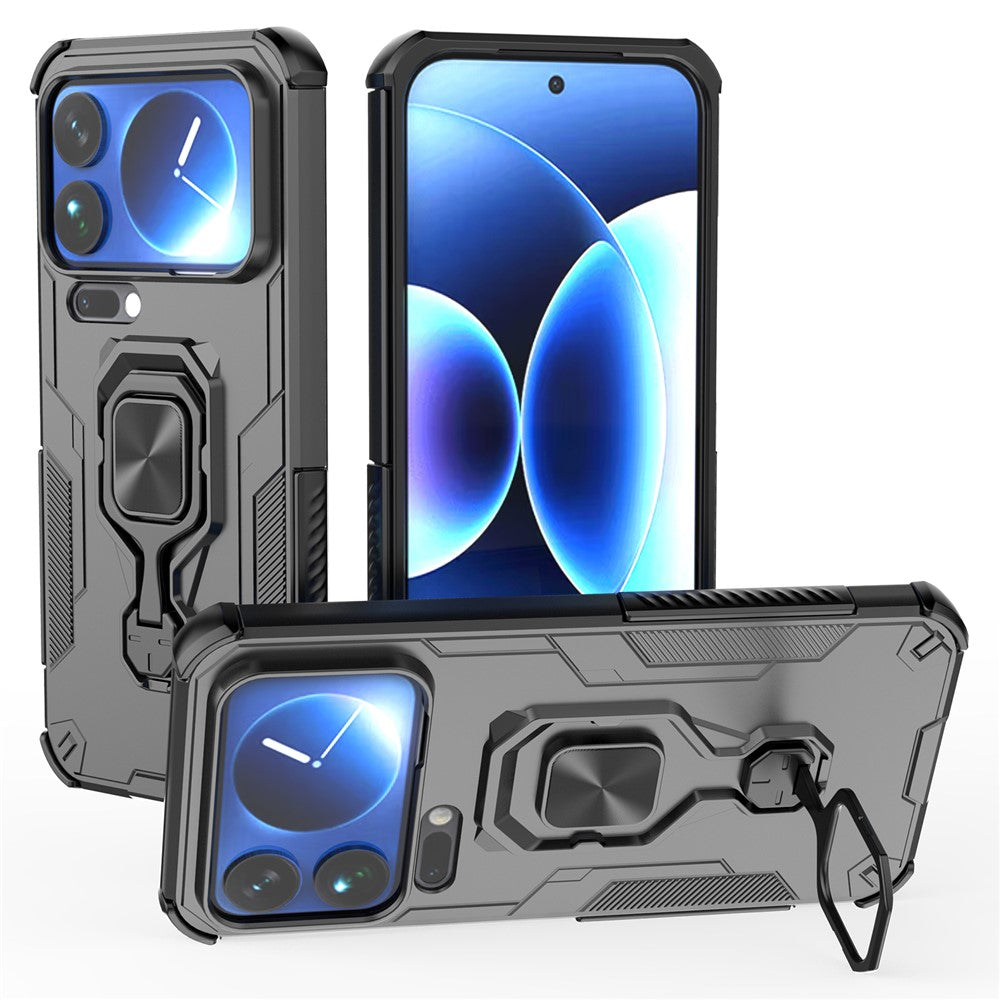 For Xiaomi 17 Pro Max Case Rotatable Ring Kickstand PC + TPU Shockproof Phone Cover - Black