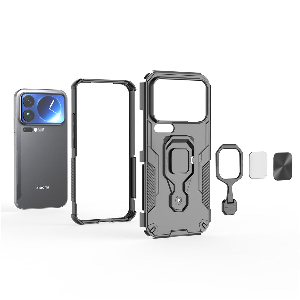 For Xiaomi 17 Pro Max Case Rotatable Ring Kickstand PC + TPU Shockproof Phone Cover - Black