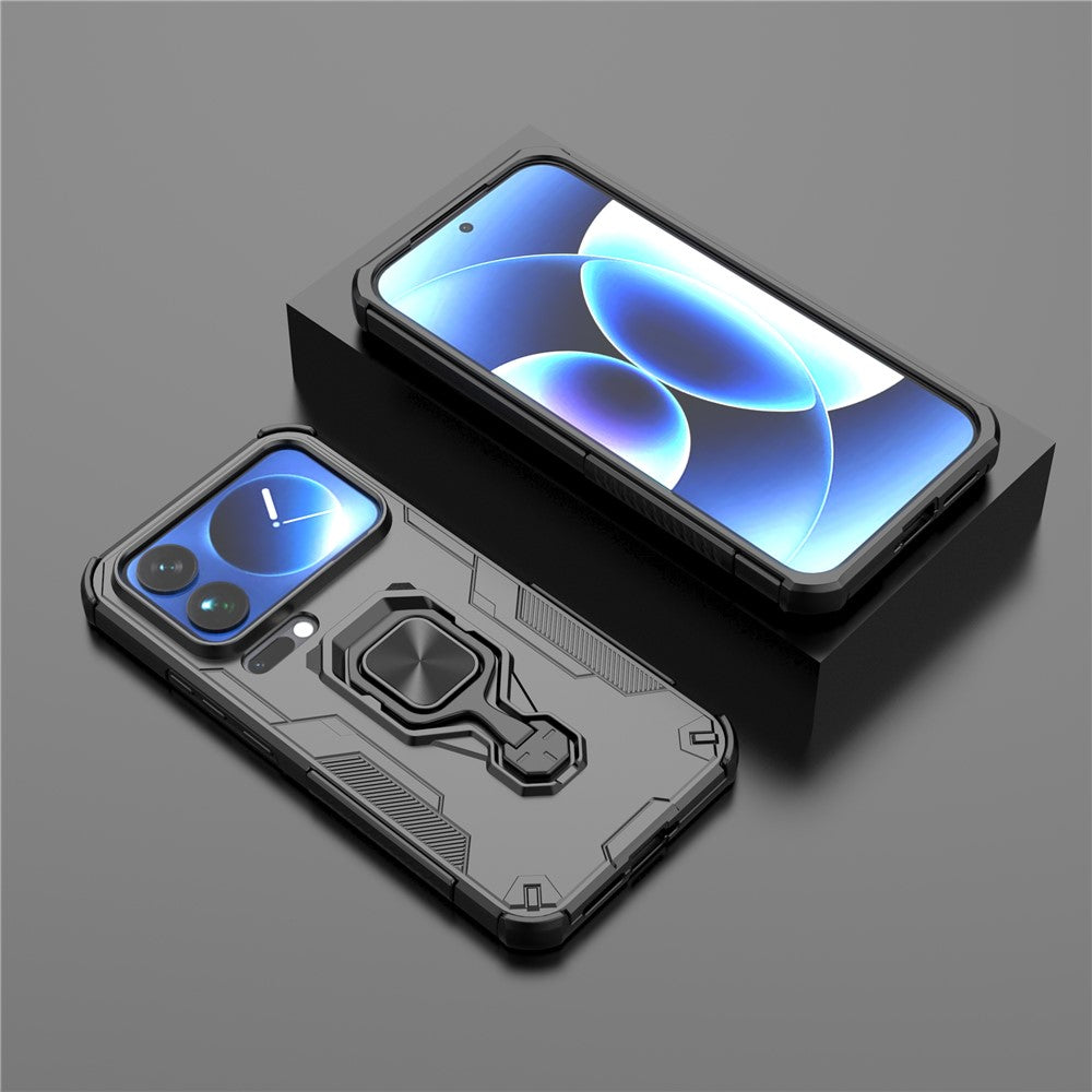 For Xiaomi 17 Pro Max Case Rotatable Ring Kickstand PC + TPU Shockproof Phone Cover - Black