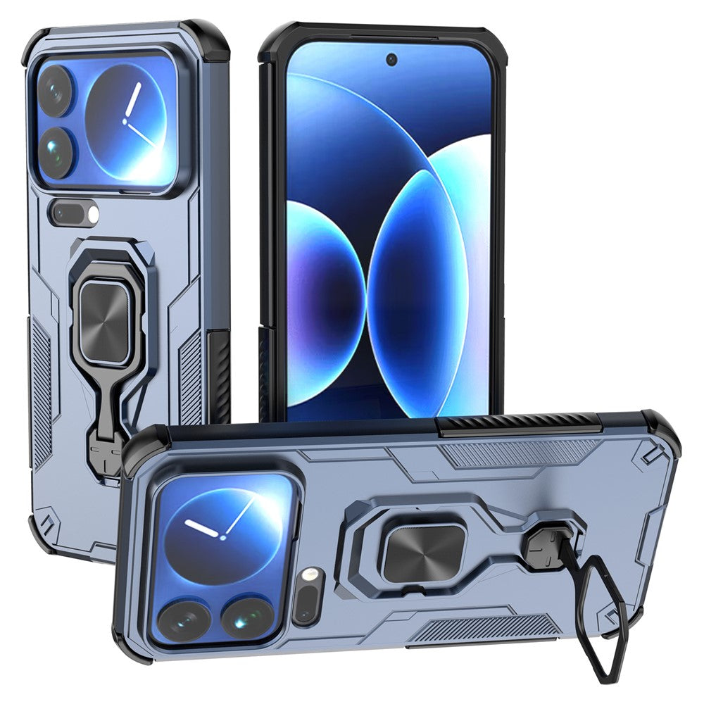 For Xiaomi 17 Pro Max Case Rotatable Ring Kickstand PC + TPU Shockproof Phone Cover - Navy Blue