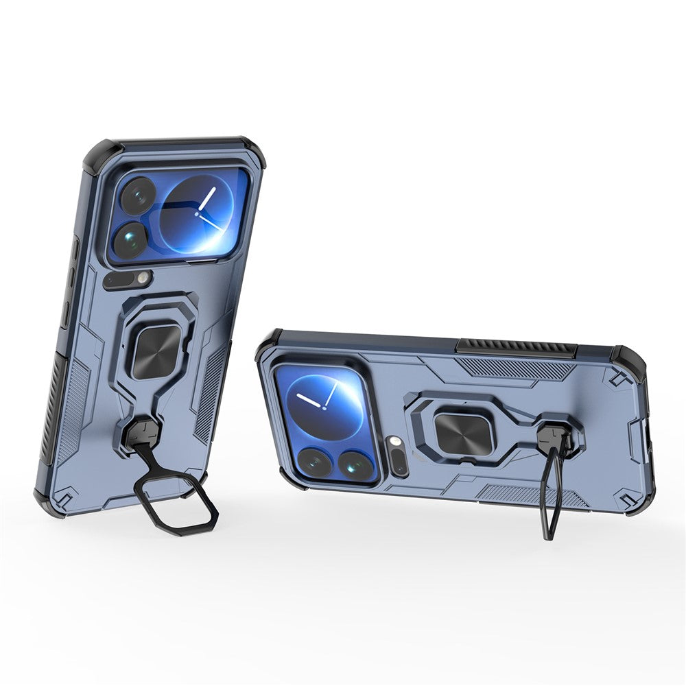 For Xiaomi 17 Pro Max Case Rotatable Ring Kickstand PC + TPU Shockproof Phone Cover - Navy Blue
