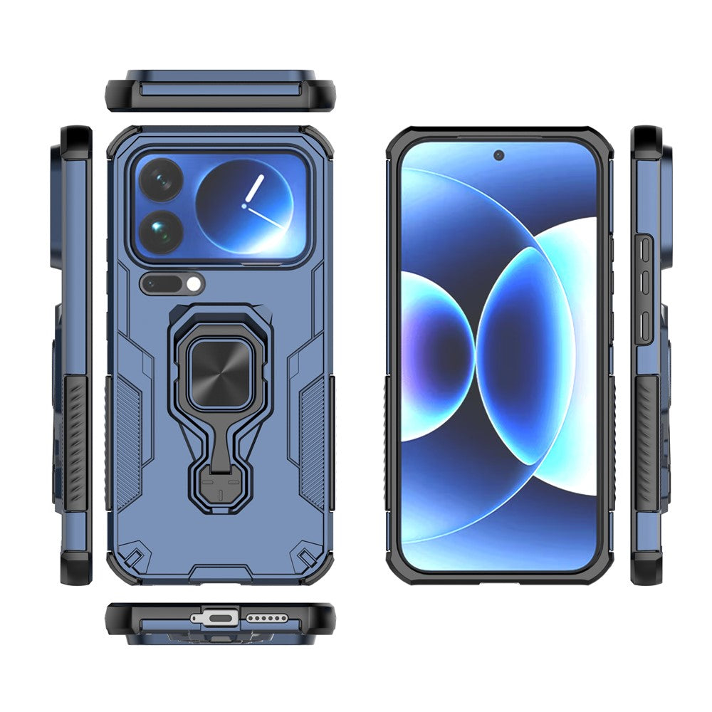 For Xiaomi 17 Pro Max Case Rotatable Ring Kickstand PC + TPU Shockproof Phone Cover - Navy Blue