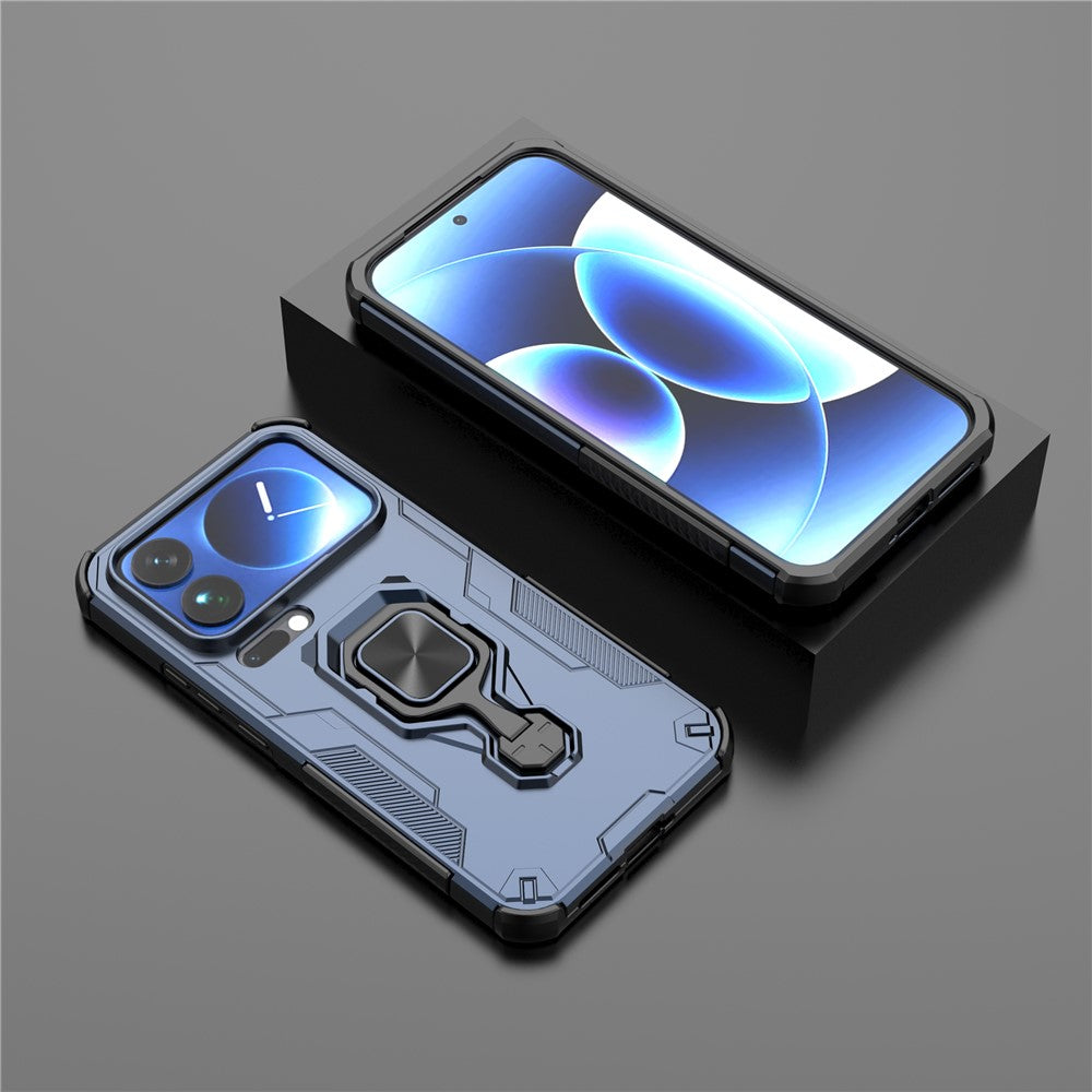 For Xiaomi 17 Pro Max Case Rotatable Ring Kickstand PC + TPU Shockproof Phone Cover - Navy Blue