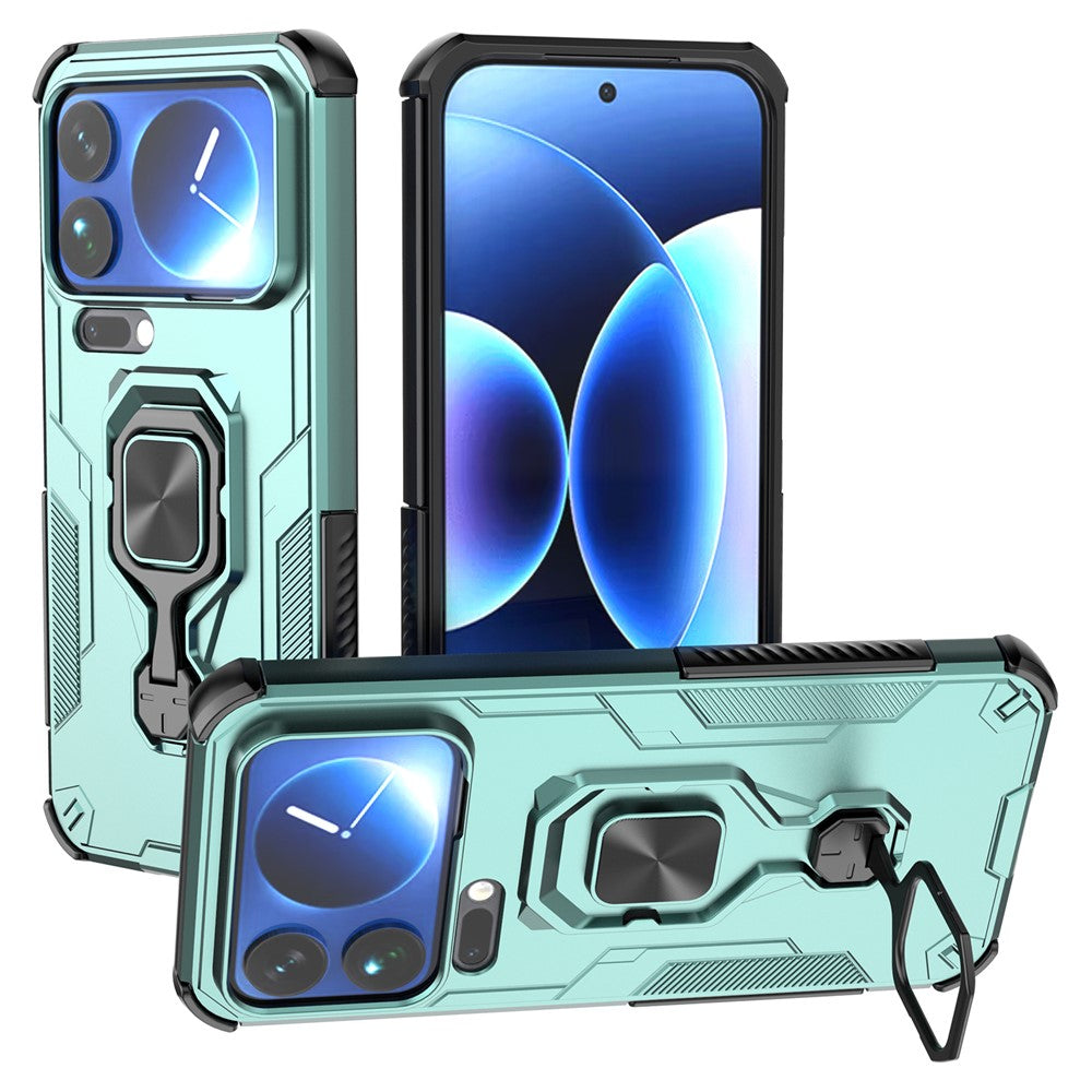 For Xiaomi 17 Pro Max Case Rotatable Ring Kickstand PC + TPU Shockproof Phone Cover - Green