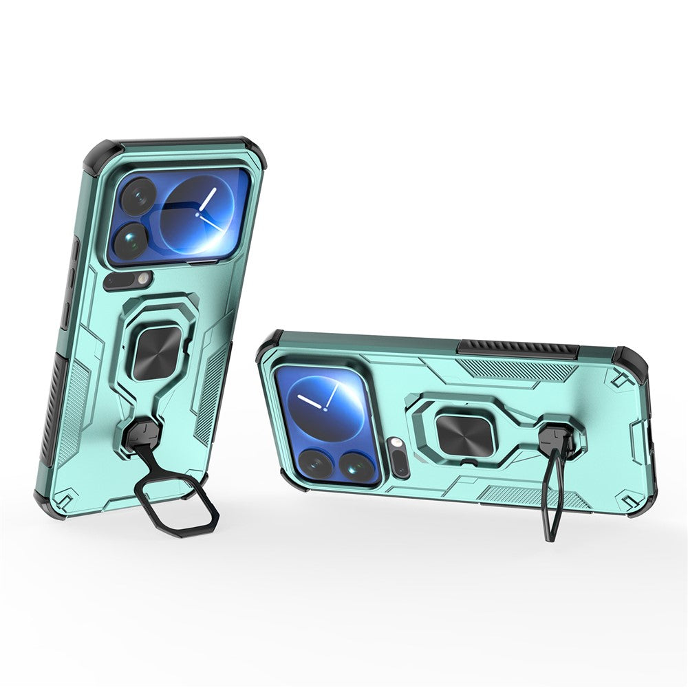 For Xiaomi 17 Pro Max Case Rotatable Ring Kickstand PC + TPU Shockproof Phone Cover - Green