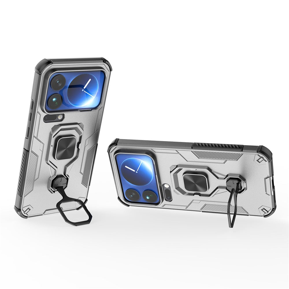 For Xiaomi 17 Pro Max Case Rotatable Ring Kickstand PC + TPU Shockproof Phone Cover - Titanium Grey