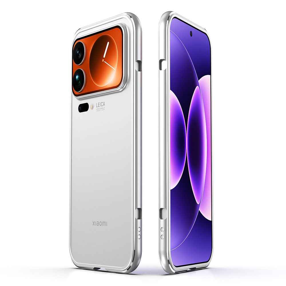 For Xiaomi 17 Pro Bumper Case Lens Protector Dual Color Metal Frame Phone Cover with Screw Lock - Silver