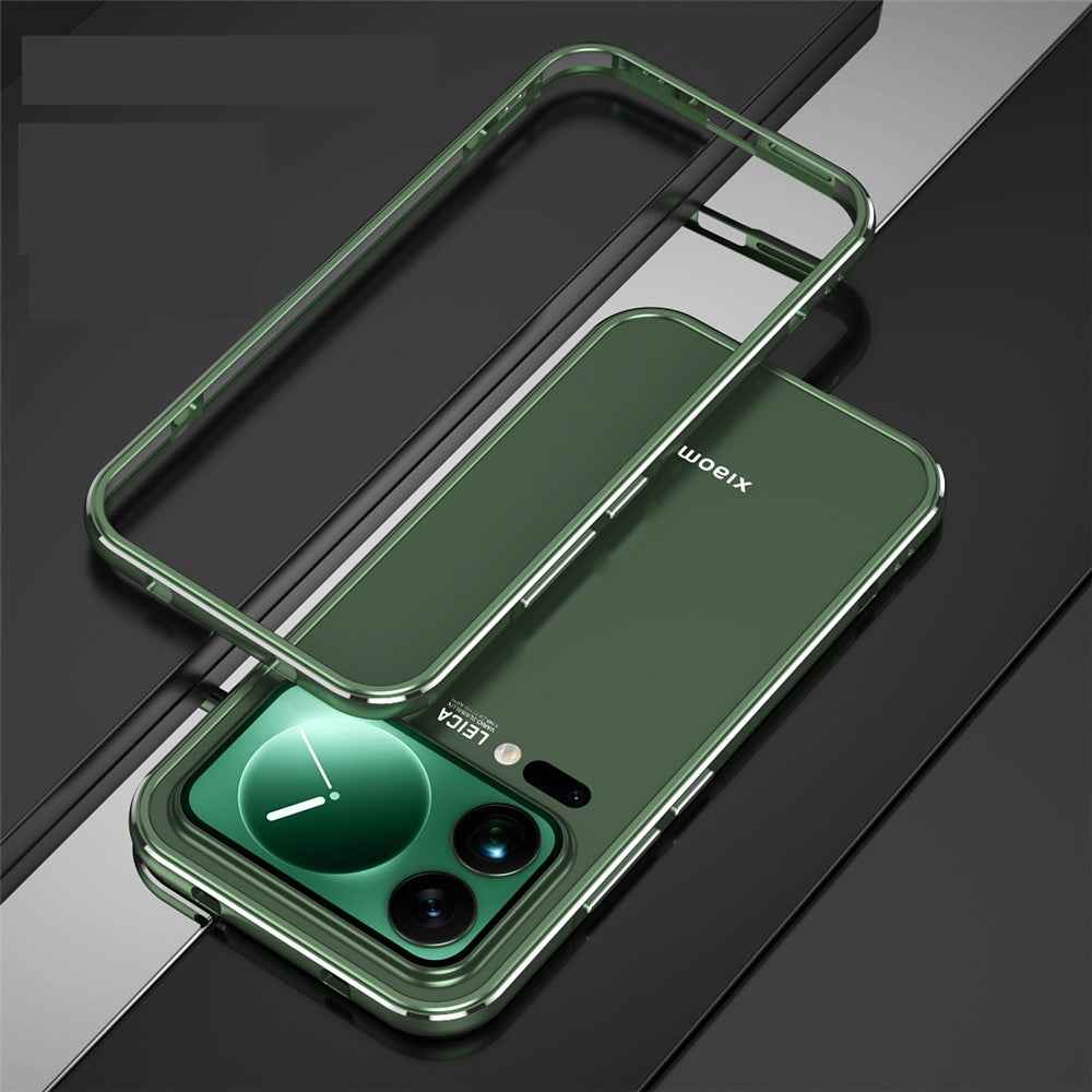 For Xiaomi 17 Pro Bumper Case Lens Protector Dual Color Metal Frame Phone Cover with Screw Lock - Green / Silver