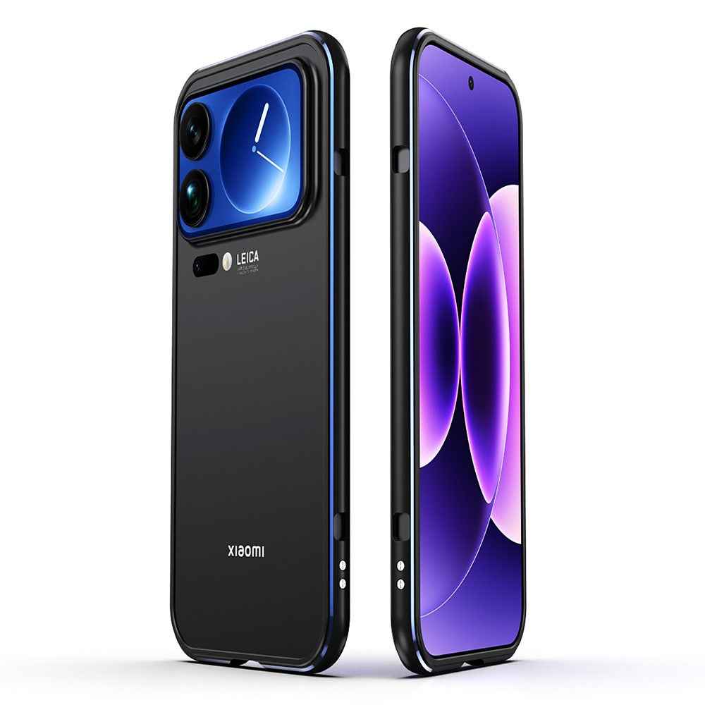 For Xiaomi 17 Pro Bumper Case Lens Protector Dual Color Metal Frame Phone Cover with Screw Lock - Black / Blue