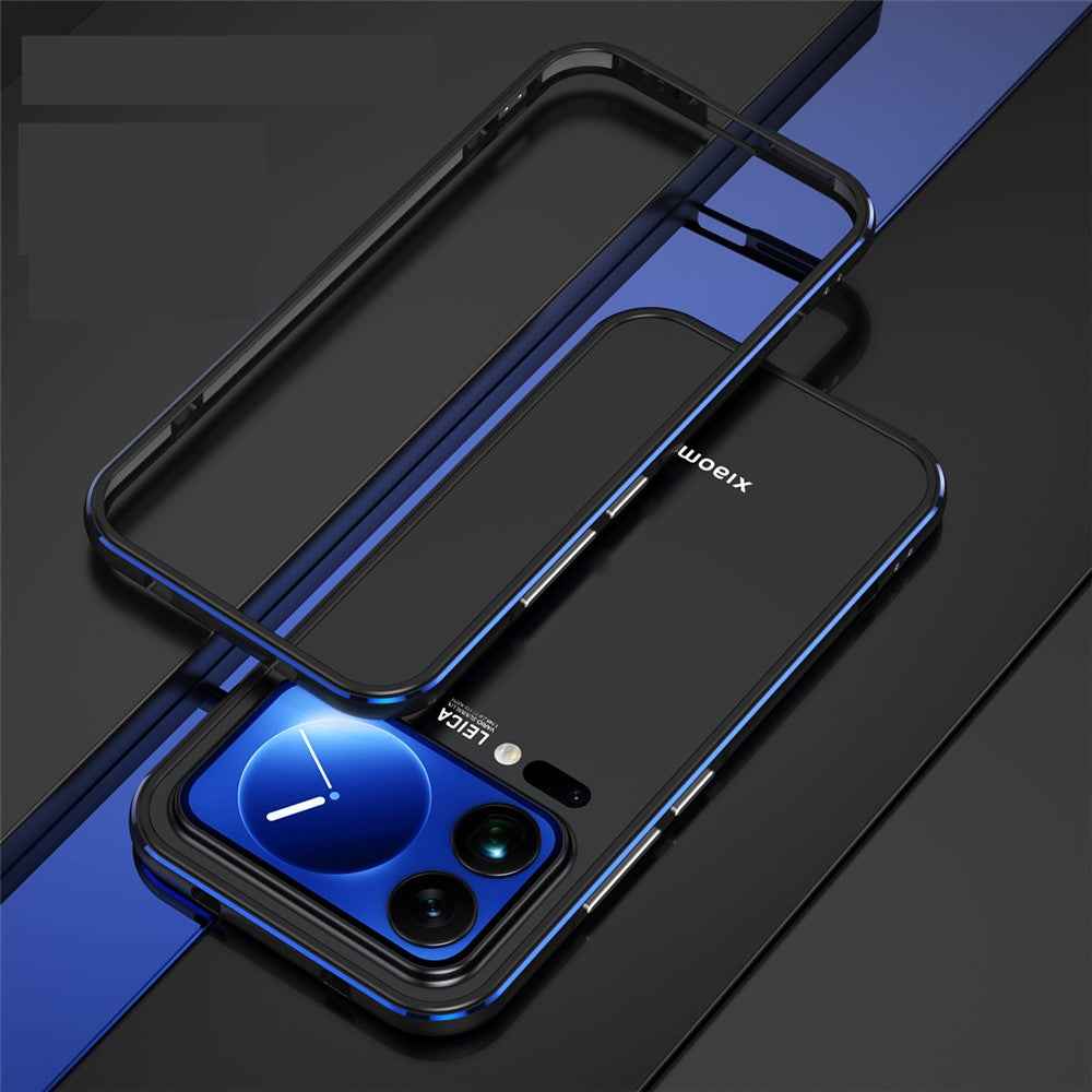 For Xiaomi 17 Pro Bumper Case Lens Protector Dual Color Metal Frame Phone Cover with Screw Lock - Black / Blue