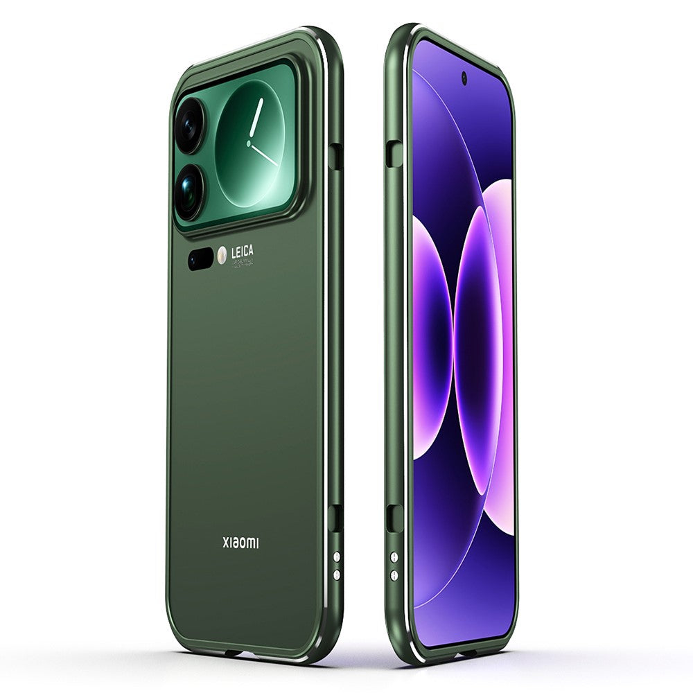 For Xiaomi 17 Pro Max Bumper Case Lens Protector Dual Color Metal Frame Phone Cover with Screw Lock - Green / Silver