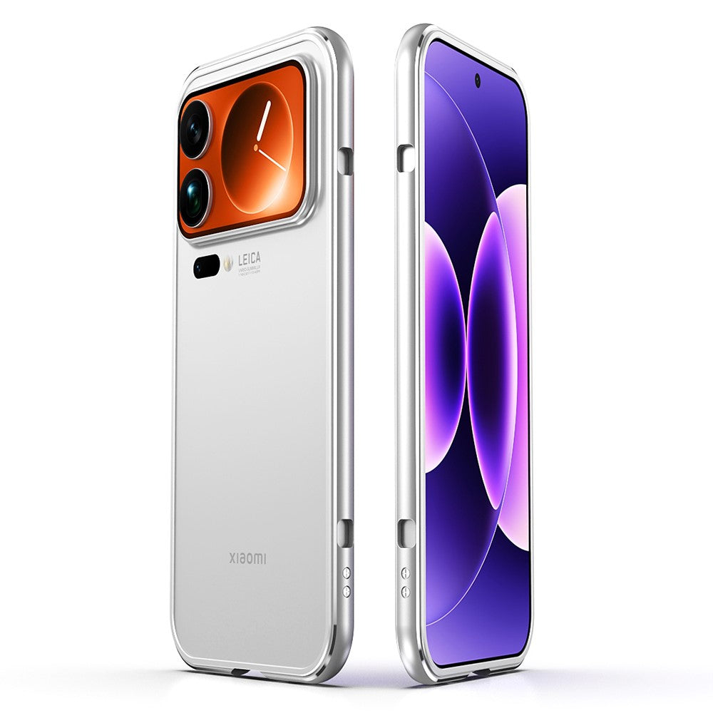 For Xiaomi 17 Pro Max Bumper Case Lens Protector Dual Color Metal Frame Phone Cover with Screw Lock - Silver