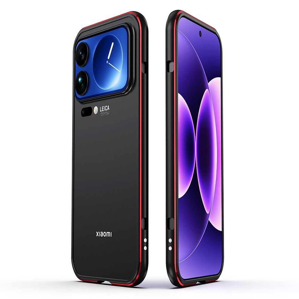 For Xiaomi 17 Pro Max Bumper Case Lens Protector Dual Color Metal Frame Phone Cover with Screw Lock - Black / Red