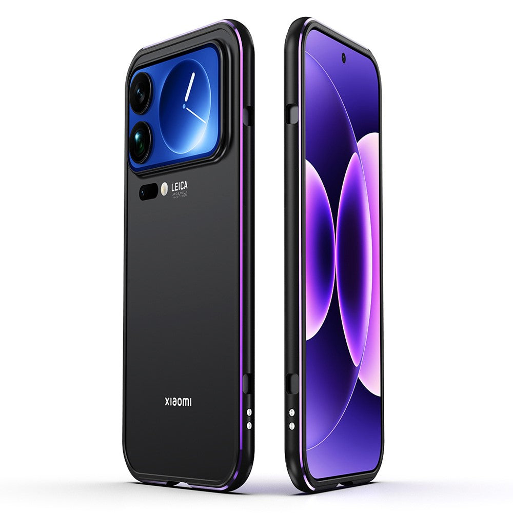For Xiaomi 17 Pro Max Bumper Case Lens Protector Dual Color Metal Frame Phone Cover with Screw Lock - Black / Purple