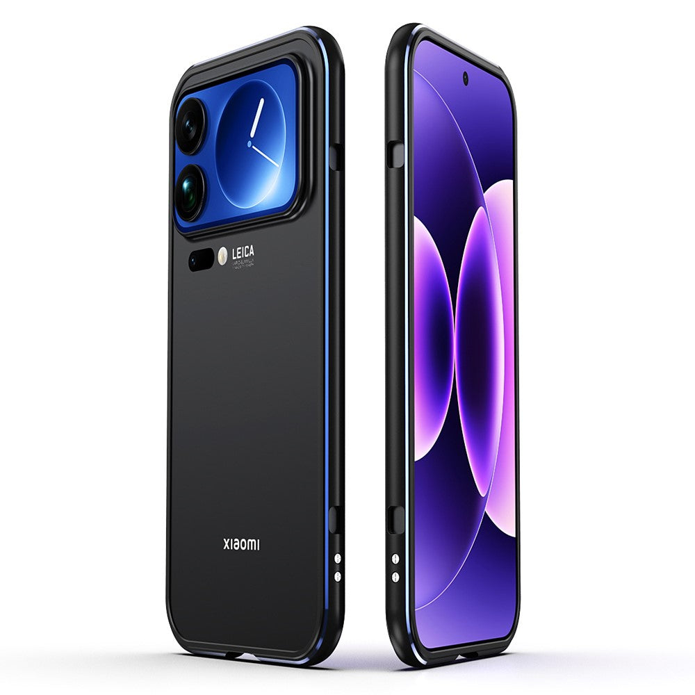 For Xiaomi 17 Pro Max Bumper Case Lens Protector Dual Color Metal Frame Phone Cover with Screw Lock - Black / Blue