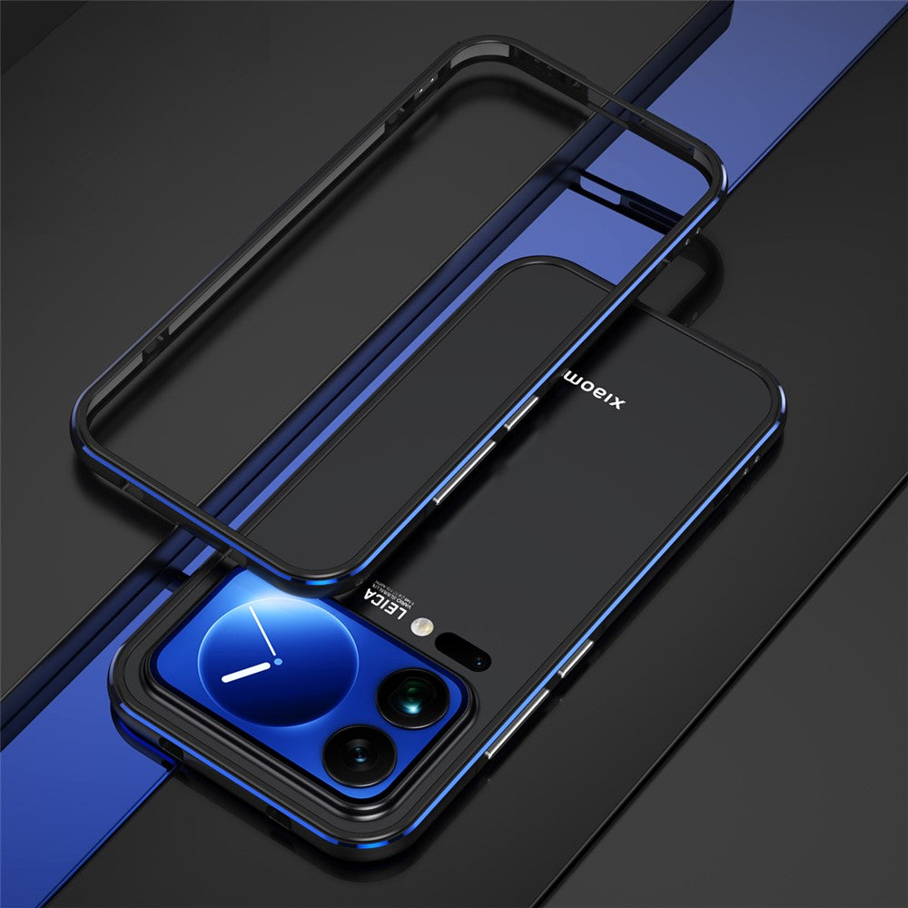 For Xiaomi 17 Pro Max Bumper Case Lens Protector Dual Color Metal Frame Phone Cover with Screw Lock - Black / Blue