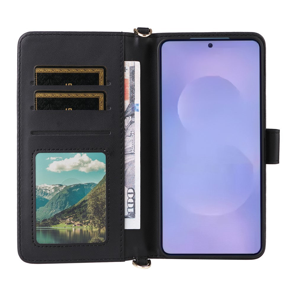 For-Samsung-Galaxy-S26-/-S26-Pro-Case-with-Shoulder-/-Wrist-Strap-Leather-Phone-Cover-Stand-Wallet-Black