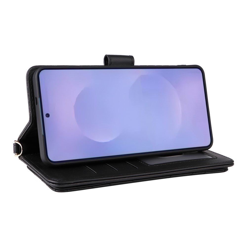 For-Samsung-Galaxy-S26-/-S26-Pro-Case-with-Shoulder-/-Wrist-Strap-Leather-Phone-Cover-Stand-Wallet-Black