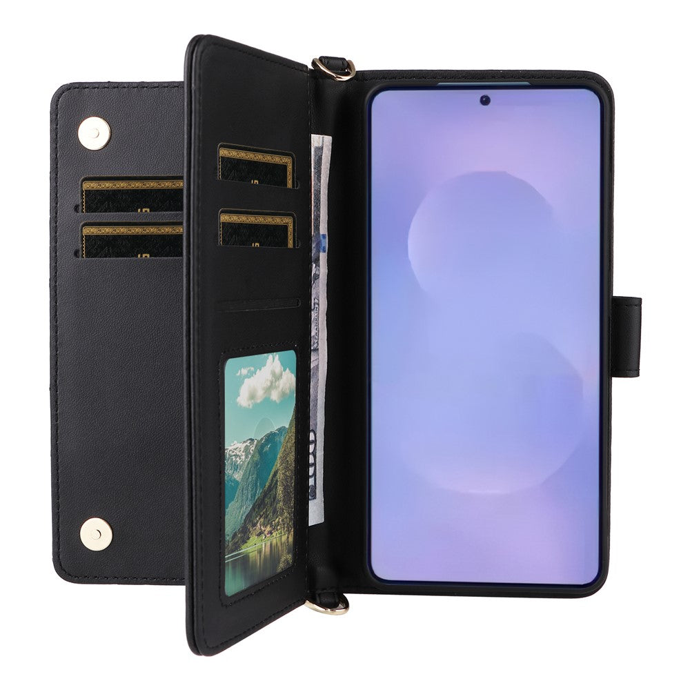 For-Samsung-Galaxy-S26-/-S26-Pro-Case-with-Shoulder-/-Wrist-Strap-Leather-Phone-Cover-Stand-Wallet-Black